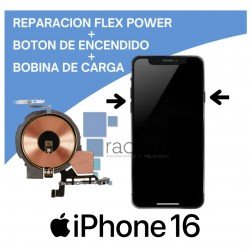 Reparación flex power + botón de encendido + bobina de carga iPhone 16