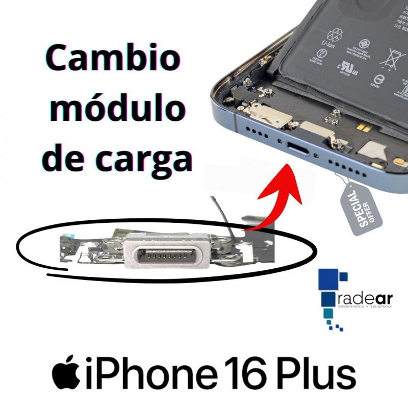 Cambio modulo de carga iPhone 16 Plus